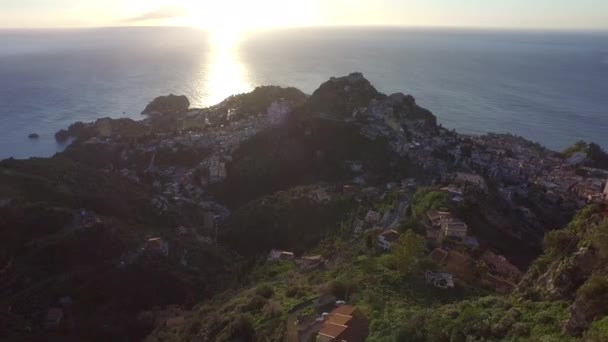 Légi Felvétel Taormina Kisváros Hegyi Táj Messina Nagyvárosi Város Keleti — Stock videók