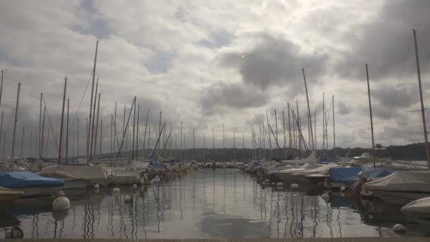 Harbor Boats Yachts Cloudy Day — Stock Video