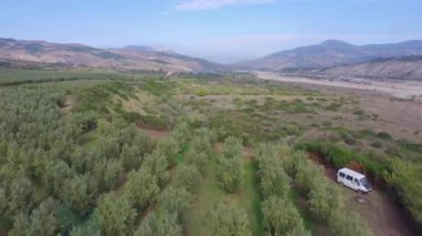 Uçuş hills ağaçlar ve hasat, Matera, Güney İtalya sırasında ekili arazi görünümünü üzerinde 