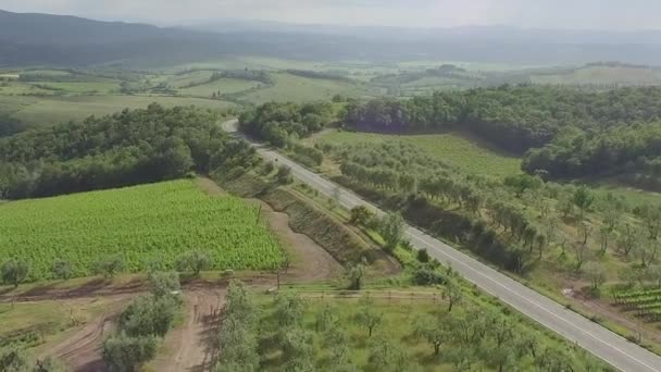 Flug Über Die Autobahn Mit Grünen Feldern Campagna Provinz Salerno — Stockvideo