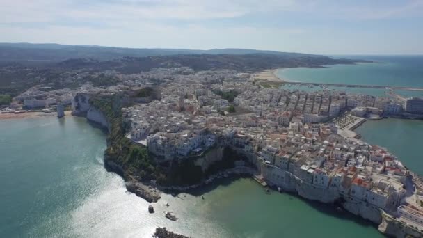 Αεροφωτογραφία Της Vieste Πόλη Στη Νότια Ιταλία Comune Στην Επαρχία — Αρχείο Βίντεο