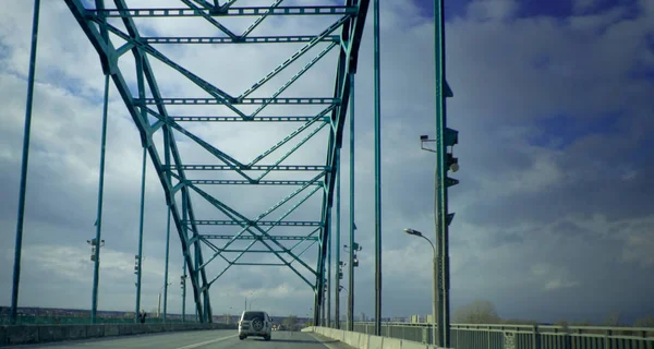 Voiture Sur Route Principale Pont Fer Travers Rivière Moscou Dans — Photo