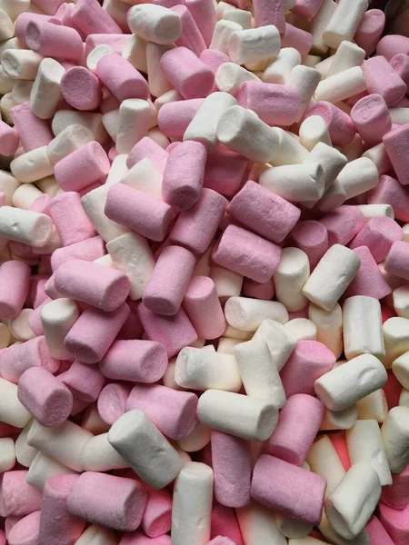 Cukorka bár és édes büfé rózsaszín mályvacukorral — Stock Fotó
