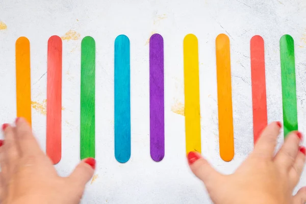 Colorful counting rods for kids to learn mathematics on white background — Stock Photo, Image