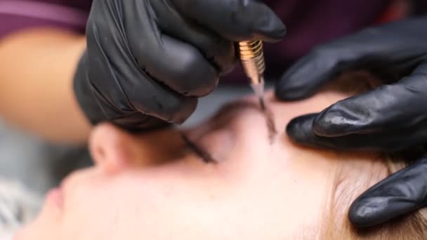 Video Eyebrow Spraying Process Video Technique Powdery Nano Permanent Makeup — Stock Video