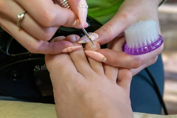 Step-by-step pedicure at home. Concept of toenail care — Stock Photo, Image