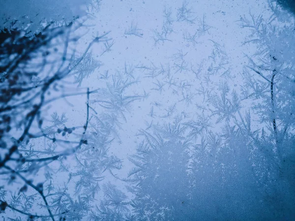 Invierno Través Vidrio Congelado Fondo Abstracto Patrón Helada Invernal Vidrio —  Fotos de Stock