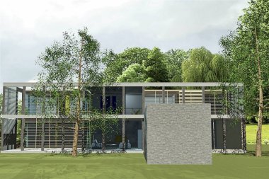 Güneşli mavi gökyüzü ile bina