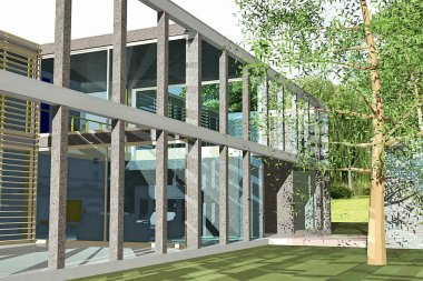 Güneşli mavi gökyüzü ile bina