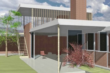 Güneşli mavi gökyüzü ile bina