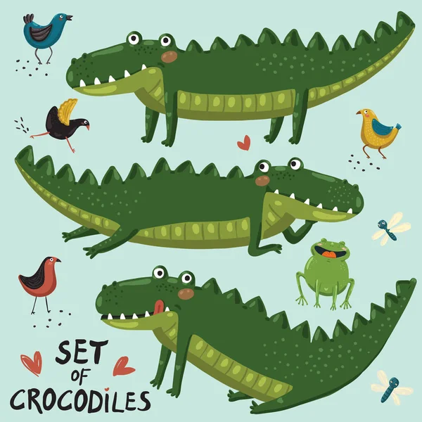Set di tre coccodrilli carino . — Vettoriale Stock