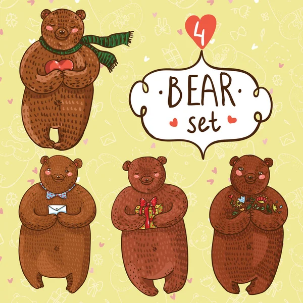 Conjunto de vetores bonito com quatro ursos em estilo cartoon —  Vetores de Stock