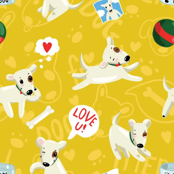 Seamless funny colorful vector pattern with cute dogs