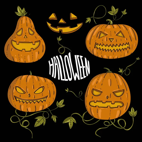 Conjunto de calabazas de halloween de color aterrador — Vector de stock