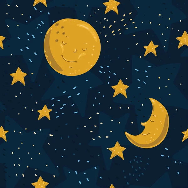 Modèle sans couture avec lune jaune et étoiles — Image vectorielle