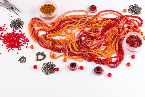 Mix of stone and seed beads closeup