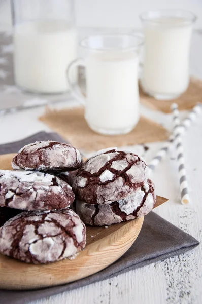 Biscotti Cioccolato Con Bicchiere Latte — Foto Stock