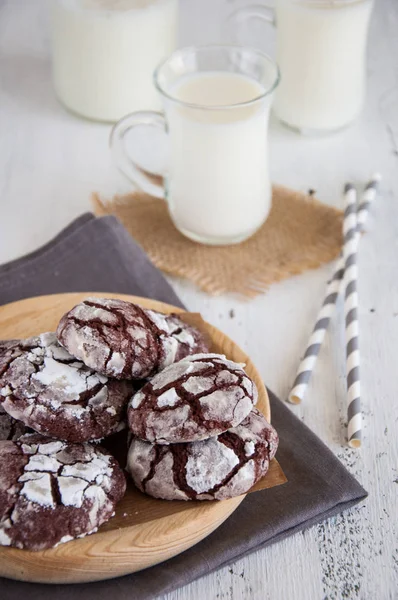 Cookies Aux Pépites Chocolat Avec Verre Lait — Photo