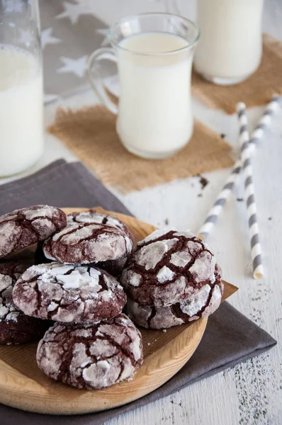 Galletas Con Chispas Chocolate Con Vaso Leche — Foto de Stock