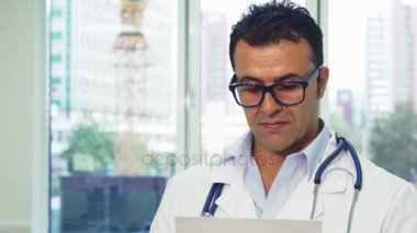 Doktor gözlük dikkatlice kağıt inceliyor