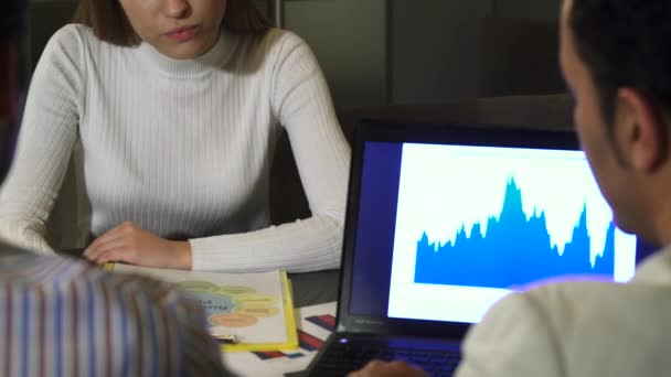 Cropped rearview shot of business people having a meeting using laptop — Stock Video