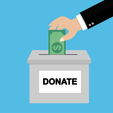 Hand putting money in donation box clipart