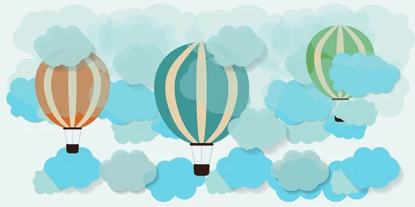 Globos y nubes de aire caliente — Vector de stock