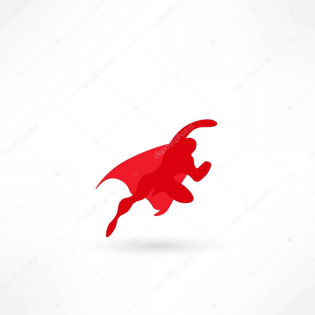 Flying superhero in cape icon
