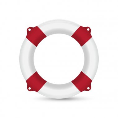 Beyaz lifebuoy kırmızı çizgileri ve ip. izole vektör çizim