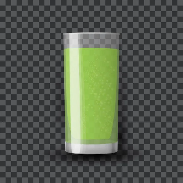 Succo verde con bicchiere di frullato e bollicine frizzanti. Illustrazione realistica foto trasparente . — Vettoriale Stock