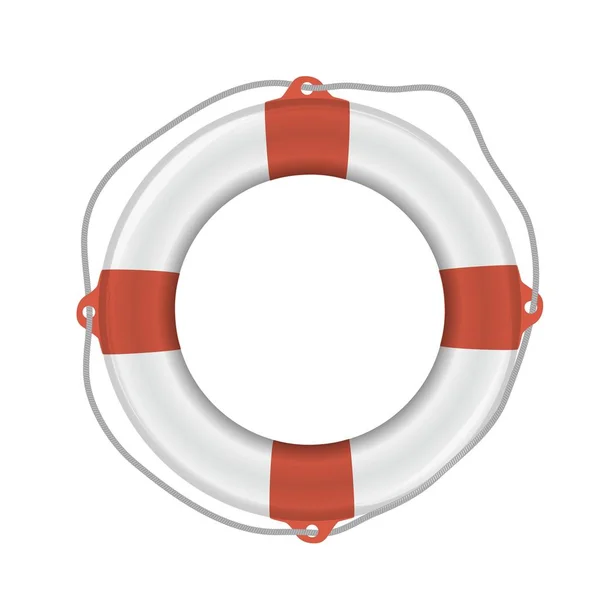 Weißer Rettungsring Mit Roten Streifen Und Isoliertem Seil Vektorabbildung — Stockvektor