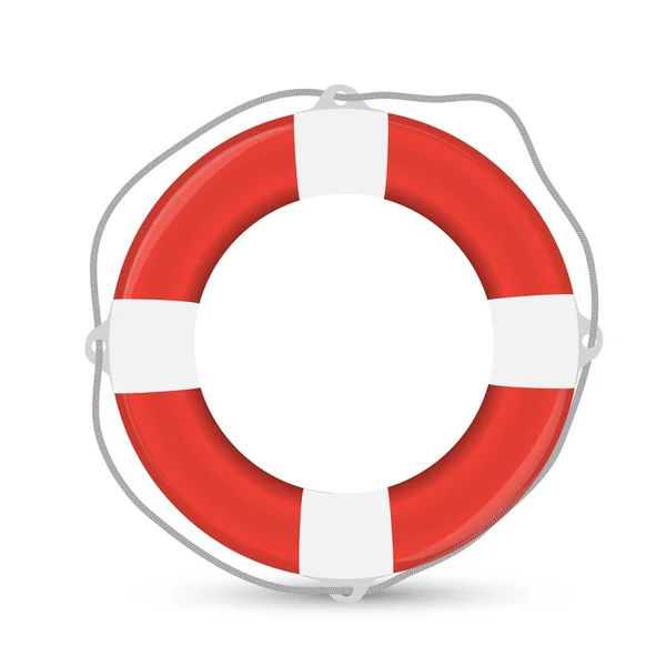 White Lifebuoy Red Stripes Rope Isolated Vector Illustration — Stock Vector