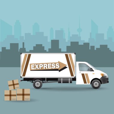 Büyük şehir karayolu üzerinde düz görüntü sürüş kamyon