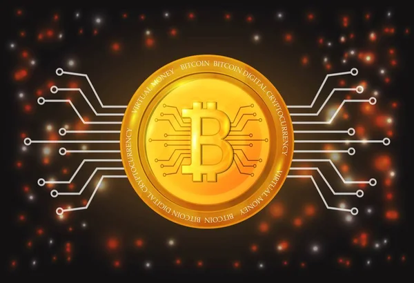 Bitcoin Sign Cryptocurrency Futuristic Digital Money Dark Background — Stock Vector