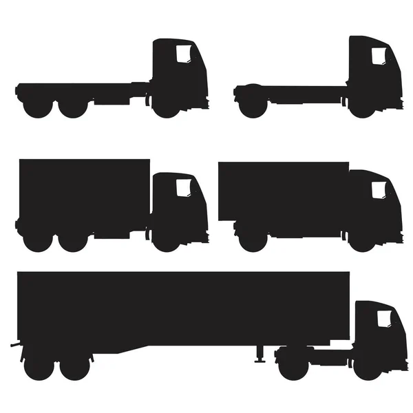 Conjunto Iconos Silueta Negro Camiones Aislado Blanco — Vector de stock