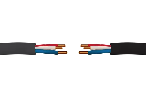 Realistische Vector Elektrische Kabelproducten Met Draden Grond Fase Geïsoleerd Witte — Stockvector