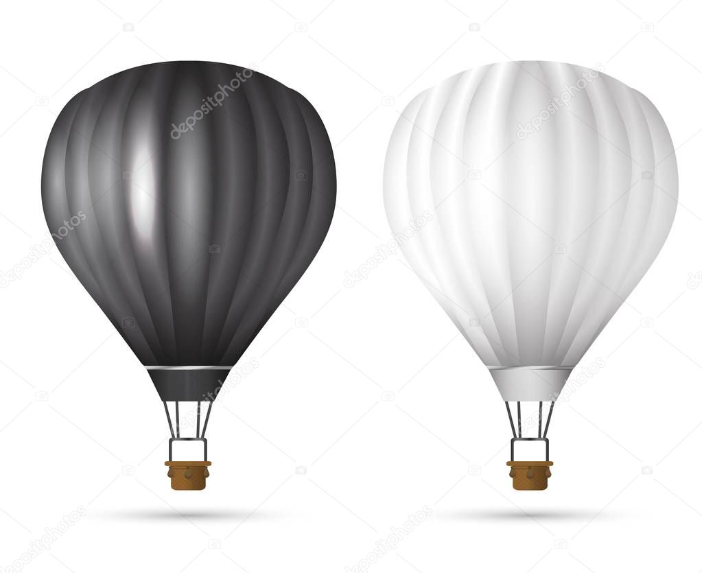Hot air balloons icons set isolated on white