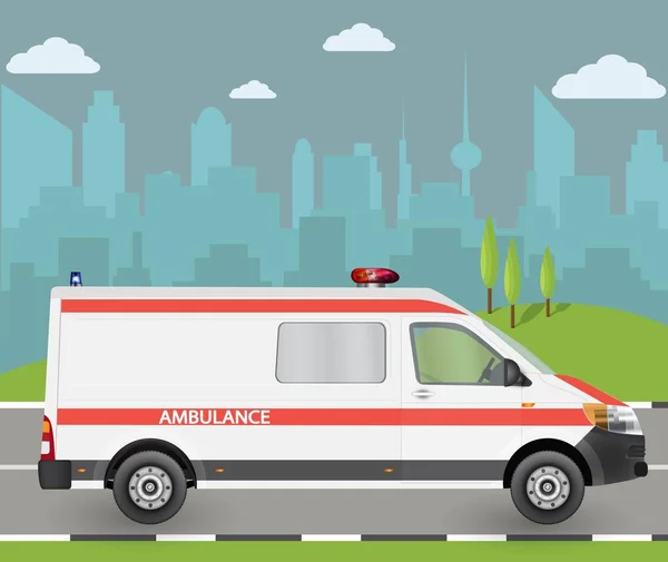 救护车城市风景与摩天大楼 — 图库矢量图片