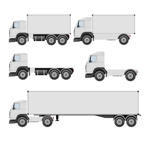 Ensemble Gros Camions Isolés Sur Blanc — Image vectorielle