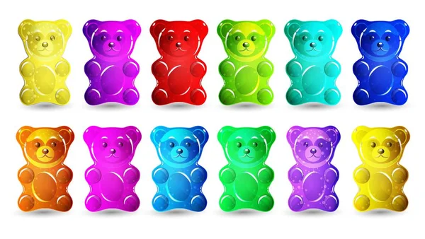 Gummy Bears Set Isolated White — Stock Vector