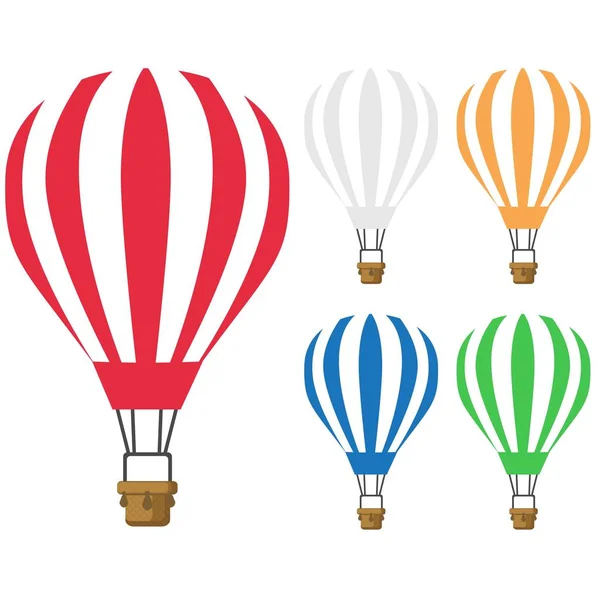 Hete Lucht Ballon Iconen Set Geïsoleerd Wit — Stockvector