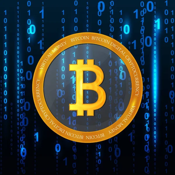 Signo Bitcoin Criptomoneda Dinero Digital Futurista Sobre Fondo Oscuro — Vector de stock