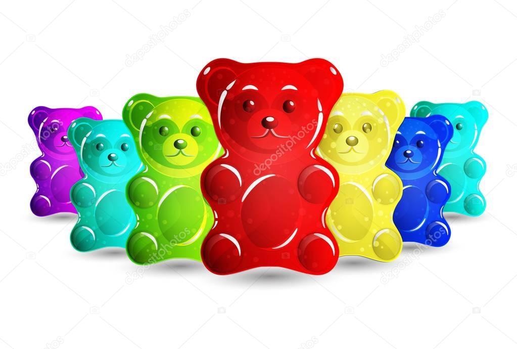 Bunch of gummy bears isolated on white
