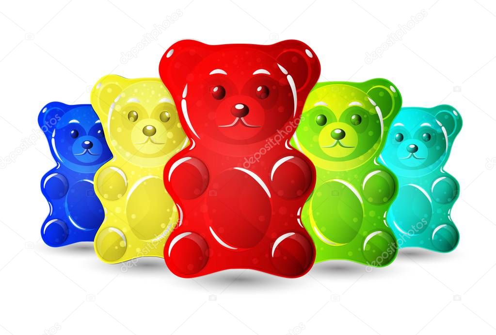 Bunch of gummy bears isolated on white