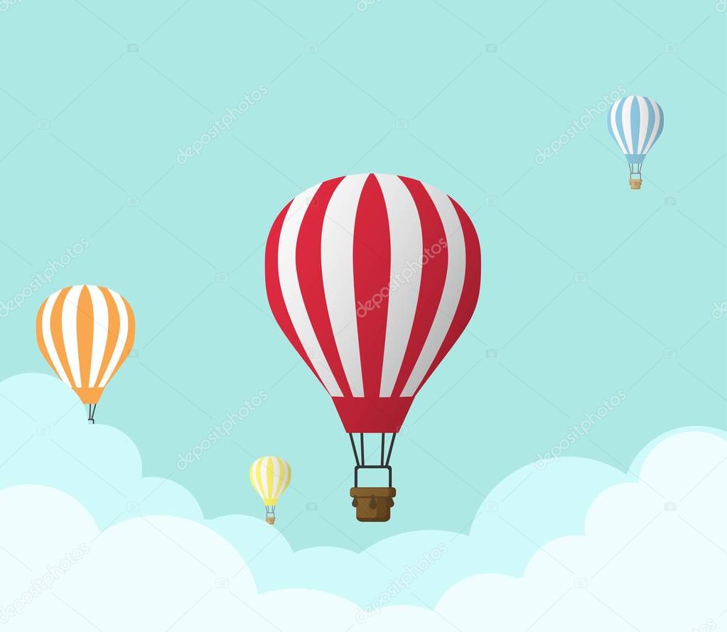 Hot air balloons in the sky with clouds