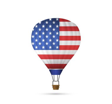 Beyaz zemin üzerine Amerikan bayrağı ile sıcak hava balonu