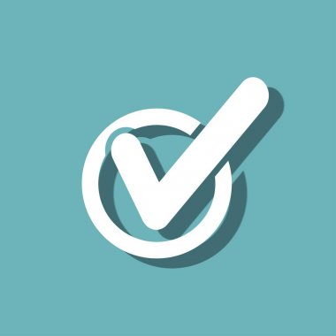 Mavi arka plan üzerinde yuvarlak onay işaretinin görüntülenmesi