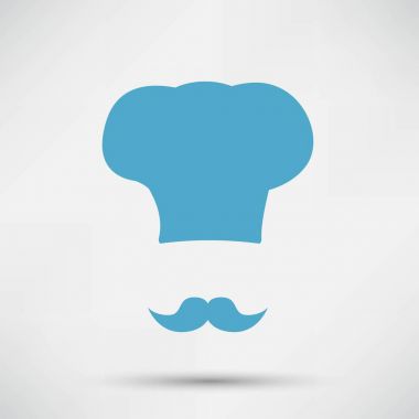 Mavi chef şapka ve beyaz zemin üzerine bıyık