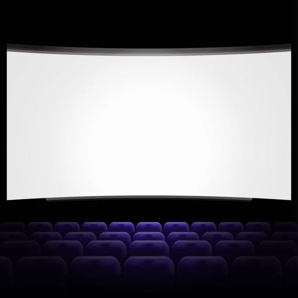 Sala Cine Con Pantalla Blanca Filas Con Sillas Violetas — Vector de stock