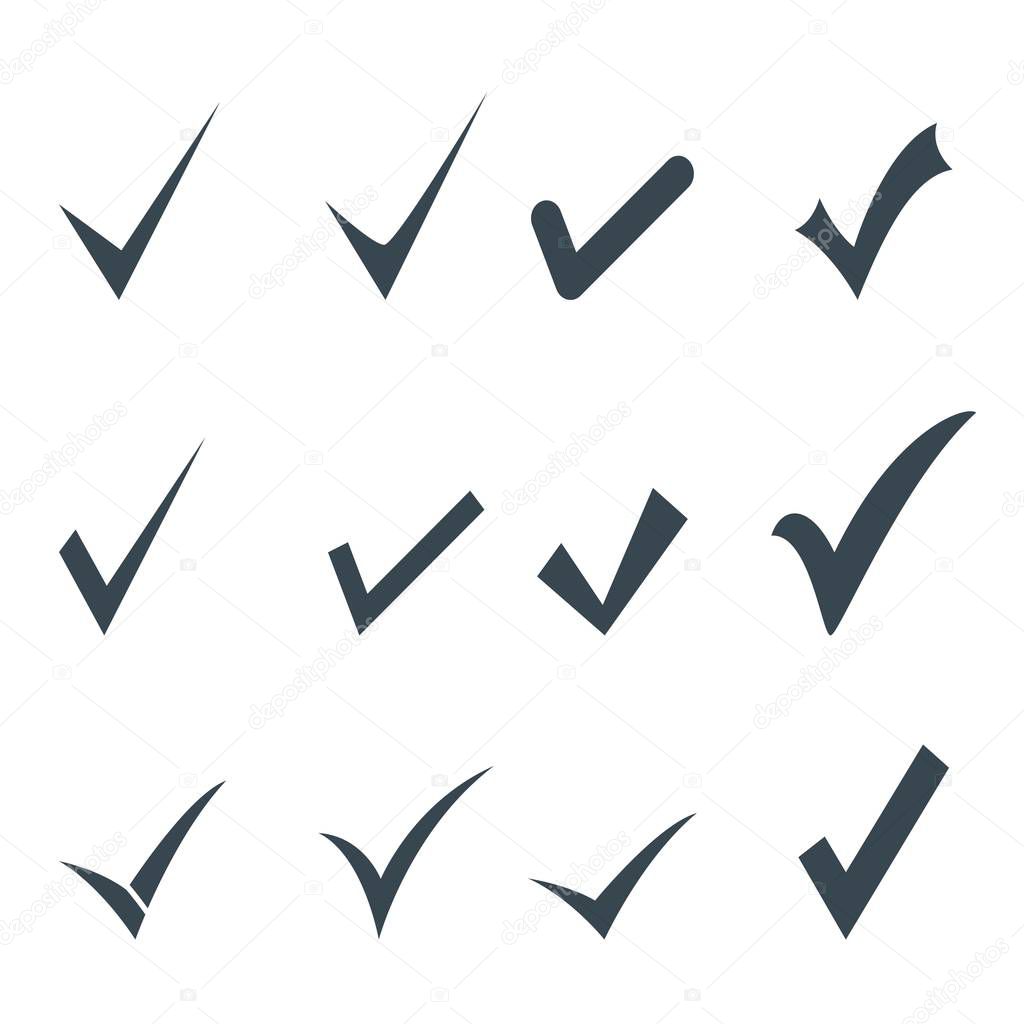 set of check mark icons isolated on white background